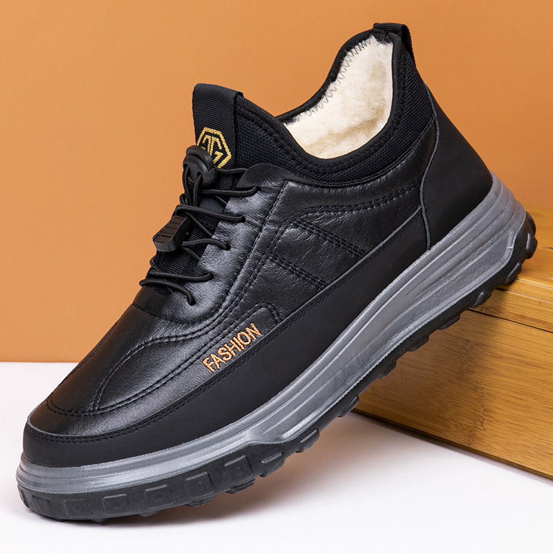 스노우 부츠 남자의 겨울 오래 된 베이징 천 신발 기모 두꺼운 따뜻한 양 양모 남성면 신발 가죽 방수 아빠 신발