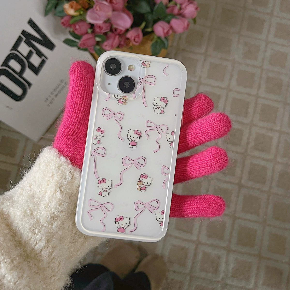 Japanese and Korean personalized silk ribbon KT cats applicable 13/14promax Apple 12 anti -drop Ak clan node chain Pro