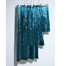 孔雀蓝 高端丝绒秋冬小个子鱼尾钻石绒高腰缎面中长款A字直筒半裙