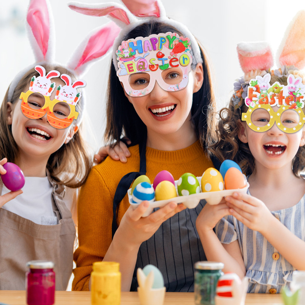 Huevos de Pascua europeos y estadounidenses gafas de conejo fiesta decoración de pollo marco de gafas de dibujos animados para niños accesorios de fotografía