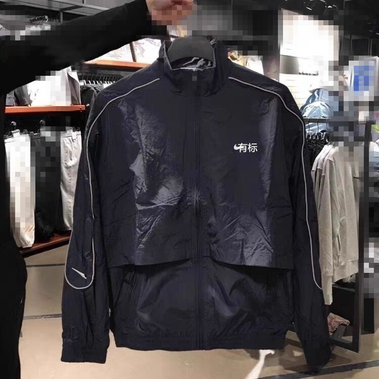 High-end embroidered logo men's stand-up collar woven jacket, American-style small hook logo, vintage loose-fitting windproof coat 8623