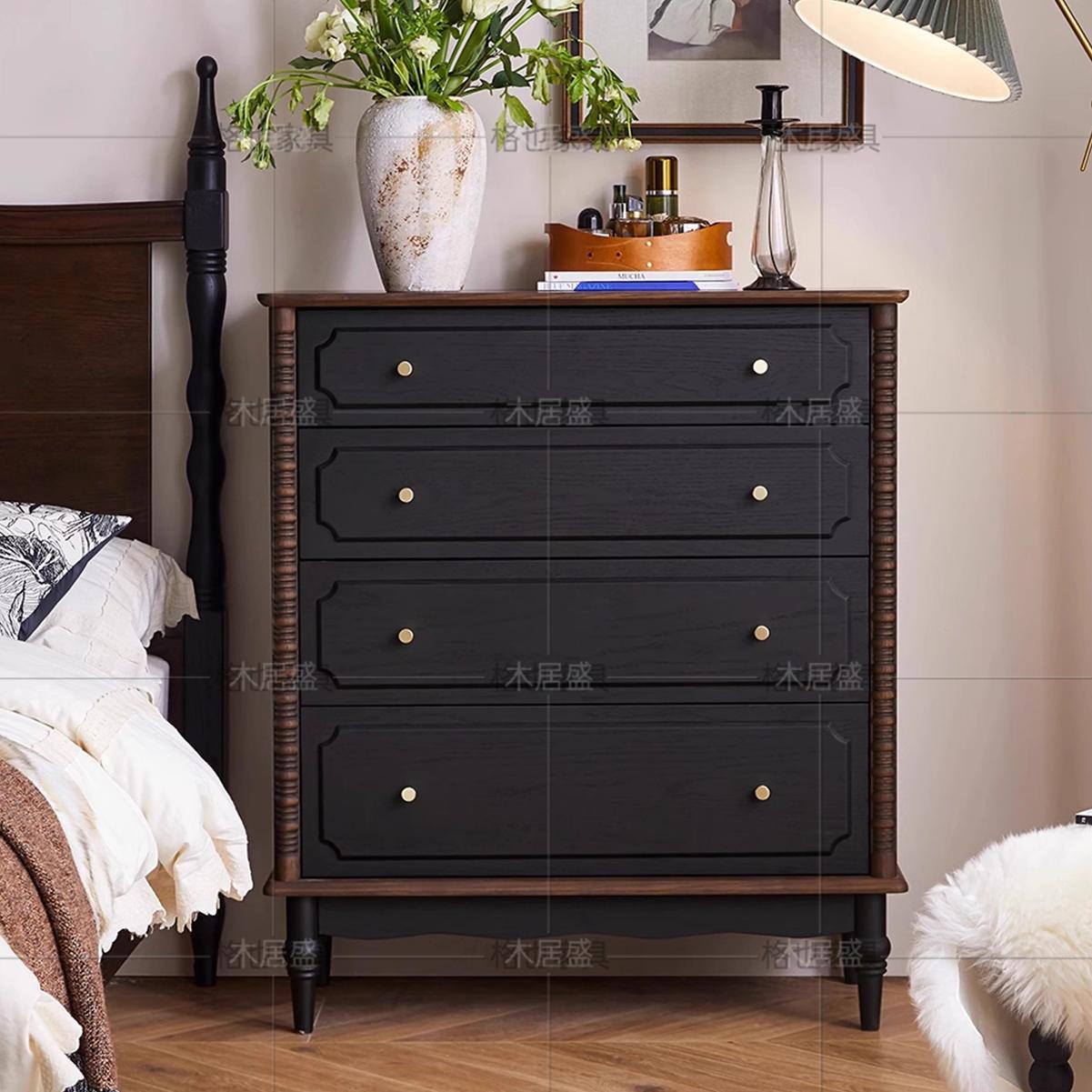 法式中古实木莱恩斯四斗柜卧室收纳储物柜床尾置物柜玄关p^