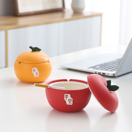 Creative personality Apple ashtray with cover for home office hotel ceramic anti-fly ash ashtray home decoration