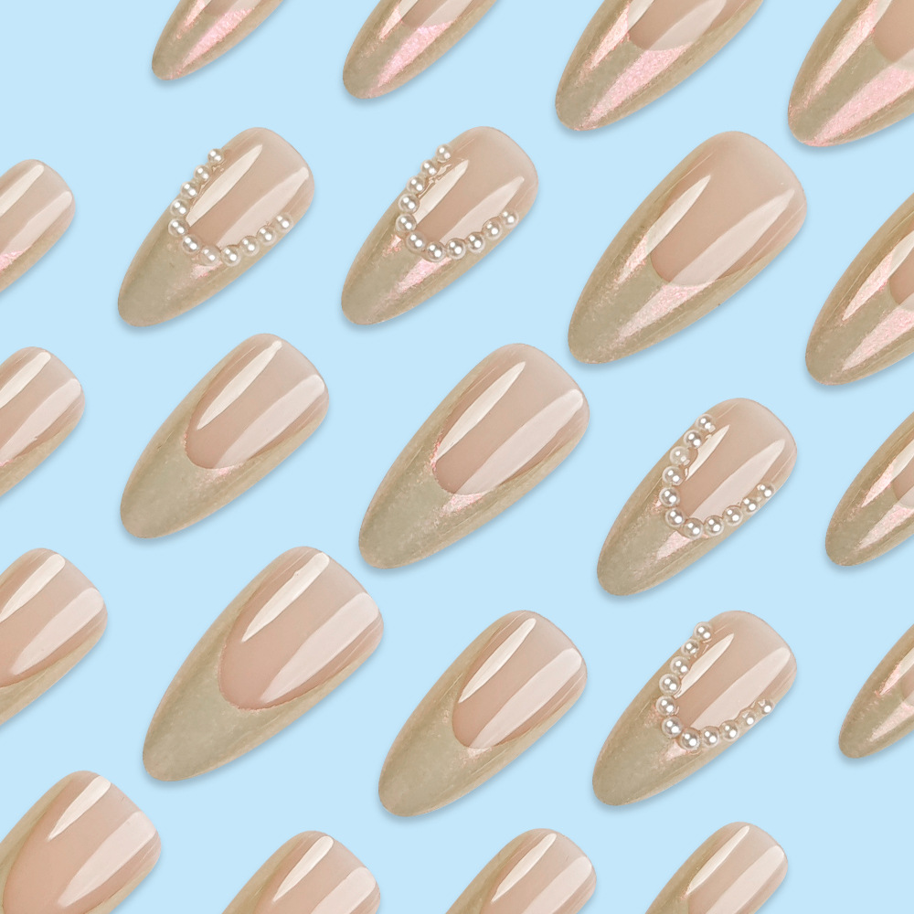 Ventas transfronterizas de color desnudo gradiente de manicura elegante francesa desgaste de uñas ligeras de lujo parche de uñas de diamantes