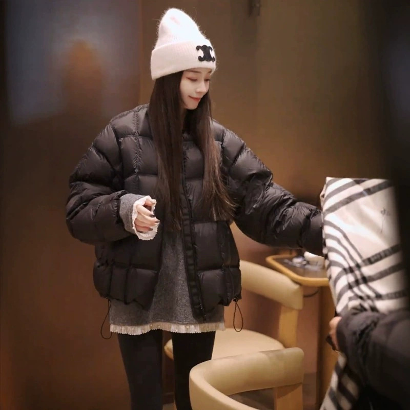 2024 зимний взрывной дизайн с круглым вырезом стильный блочной пуховик дикий толстый белый утиный бархатный хлебный костюм куртка