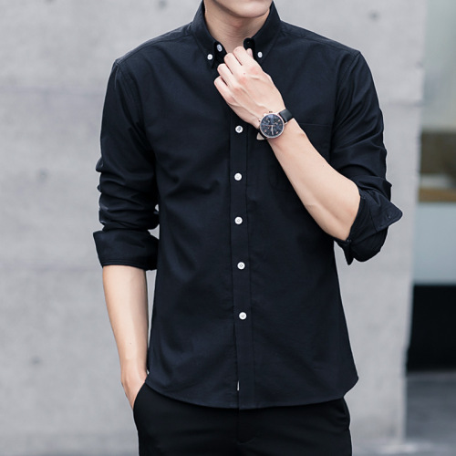 Autumn and Spring Men's Long-Sleeve Shirt Korean Style Straight Leg Solid Color Long-Sleeve Shirt Men's Casual Men's Clothing