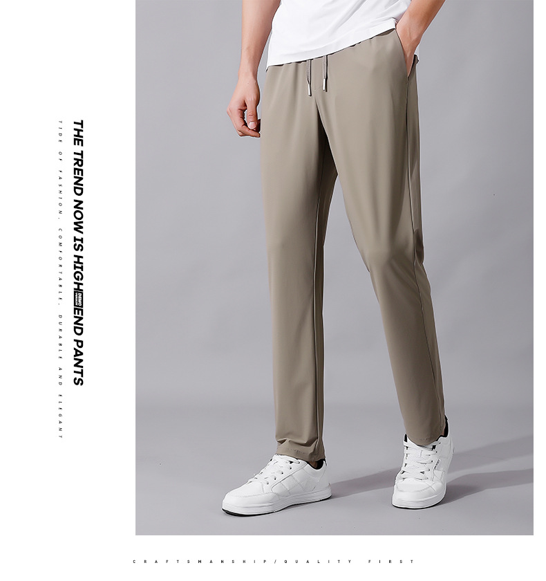 High-end ice silk casual dress pants for men, summer lightweight, breathable, drawstring, non-ironing straight-leg stretch business casual pants pic 27