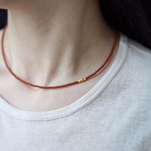 Necklace Red Female New Chinese Style Gold Beads Natural Millet Chinese South Red Cut Face Sichuan Material Clavicle Chain Ancient Method Gold Beads Extremely Fine