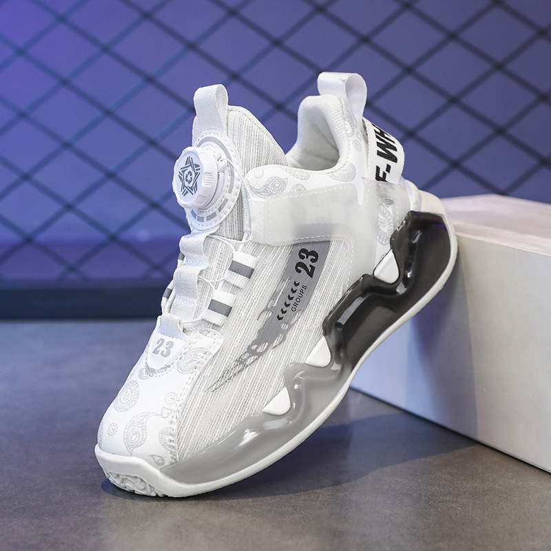 Boys' Shoes 2024 Spring and Autumn Primary School Students' sneaker Rotating Button Basketball Shoes Boys Middle and Large Children's Sneakers