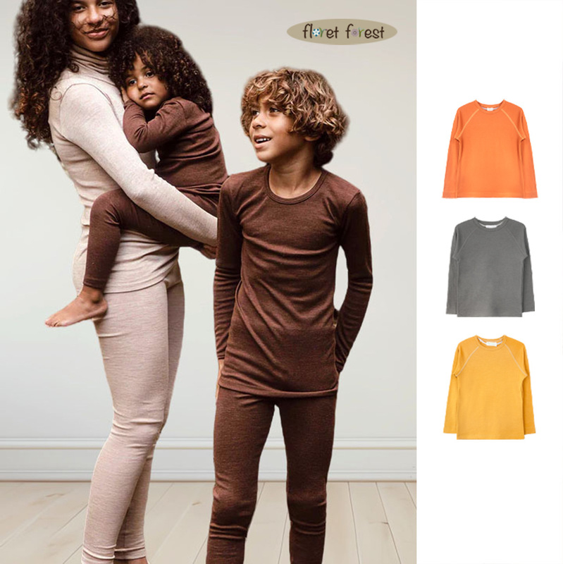 100% Merino Wool Boys and Girls Autumn Clothing Set Small, Medium and Large Warm Sweat-absorbent Intimates Spring, Autumn and Winter