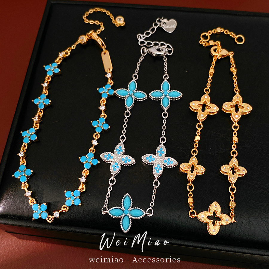Medieval vintage pulsera de flores de piedra de silicio ligera pulsera de nicho de lujo temperamento retro alta sensación de joyas al por mayor