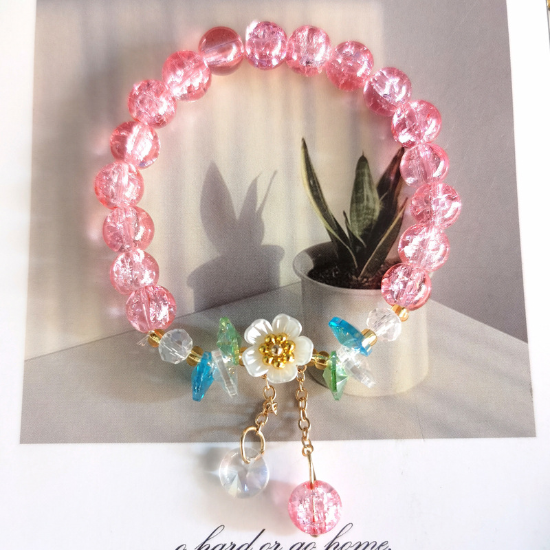 S151 石榴色爆花水晶太阳花手链 (2)