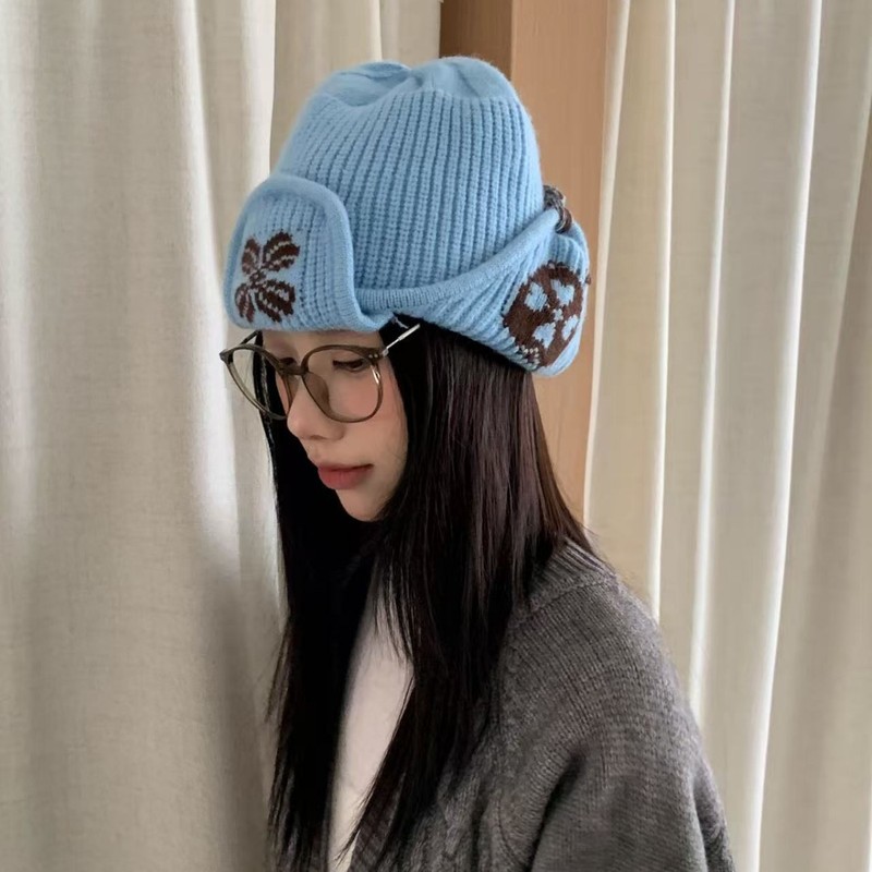 韩国花朵雷锋帽女秋冬百搭保暖防寒毛线帽流苏两戴护耳帽针织帽子|undefined