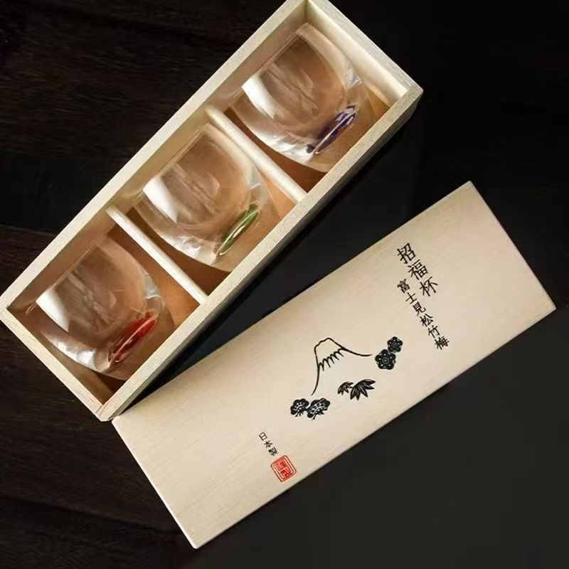 Japanese wineglass, glass shot glass, tea cup, tea set, gift box, Birthday gift