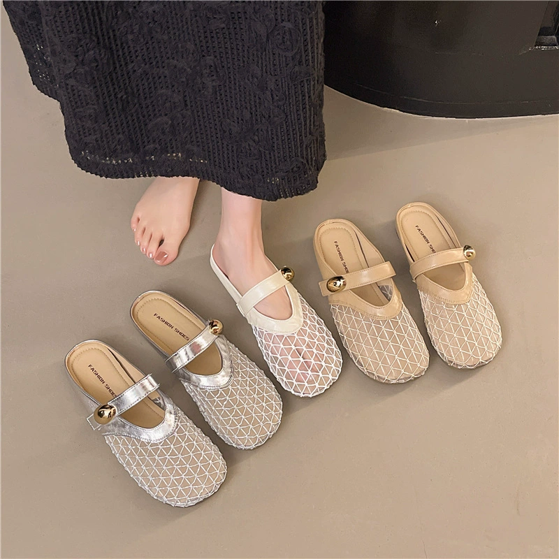 Летние женские модные босоножки-мэри-джейн с сетчатой вставкой, плоские, для трансграничной торговли