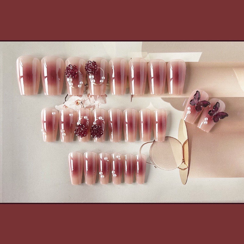 Esmalte de Uñas Adhesivo Yiyiwu, Color Salsa de Ciruela, Puntas de Uñas, Producto Terminado al por Mayor, Pegatinas de Uñas Reutilizables, Tipo Adhesivo