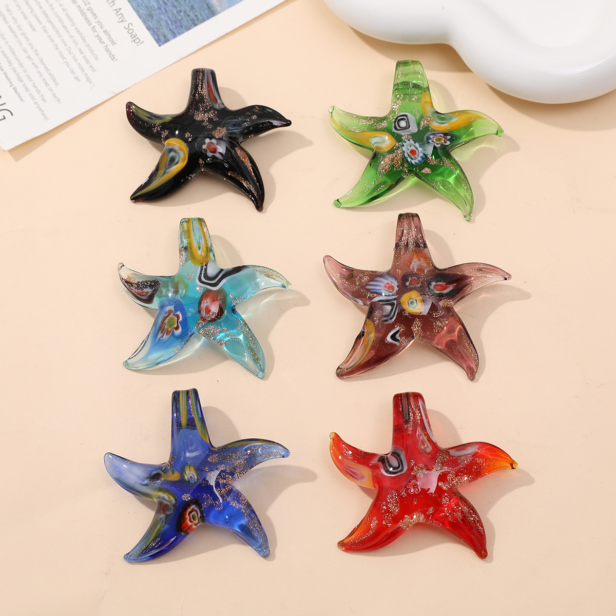 1g Weight Pendant Jewelry Making Type Charms, Earrings, Necklace Classification 1 Piece Quantity glass Material Starfish, Ocean Pattern All Seasons Season Marine Style Style 1 Piece Glass Starfish Ocean Pendant Charms Earrings Necklace 无