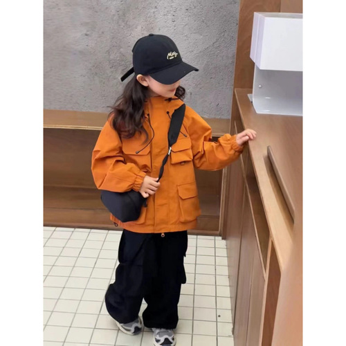 Children's Unisex Three-in-One Hooded Windbreaker Spring and Autumn Korean Version Fashion Jacket Stylish