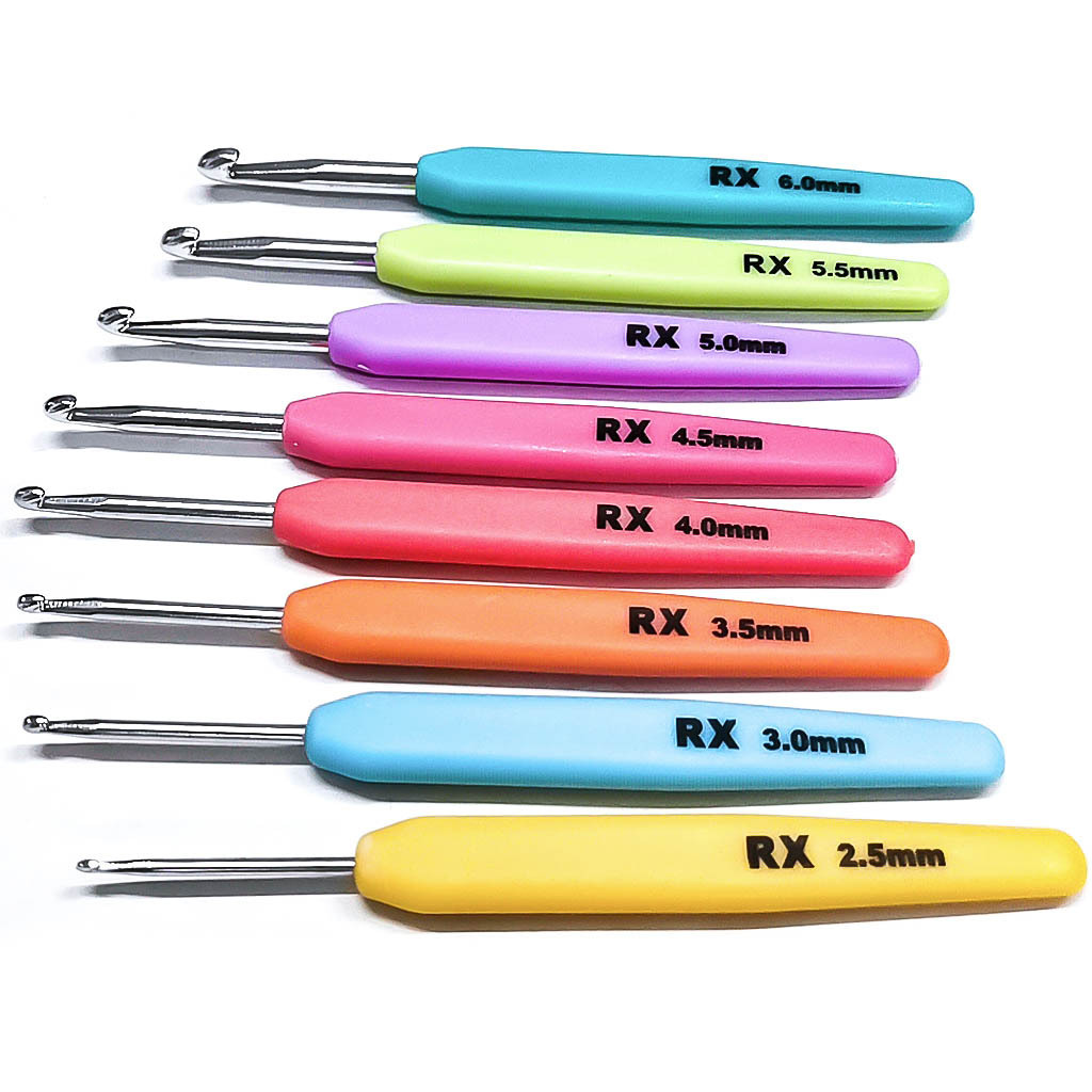 Herramientas de tejido aguja de suéter RX mango de plástico de color aguja de óxido de aluminio de aluminio un conjunto de 8 paquetes de bolsa transparente