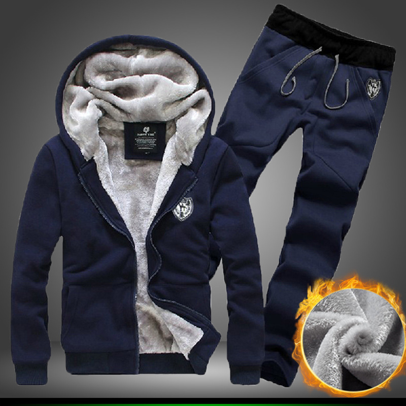 Herrenbekleidung Jacke Hose Sweatshirt neue lässige lose Herren Winter warm plus Samt Herren zweiteiliger Anzug_voghion.com
