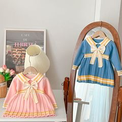 JINYONG 女童學院風套頭衫毛線半身百褶裙兩件套海軍風針織套裝裙