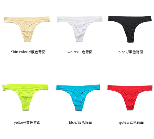 Cross-border supply Ice Silk Seamless Thong Breathable Men's Thong Low Waist Youth Solid Color Pants Factory Direct Sales