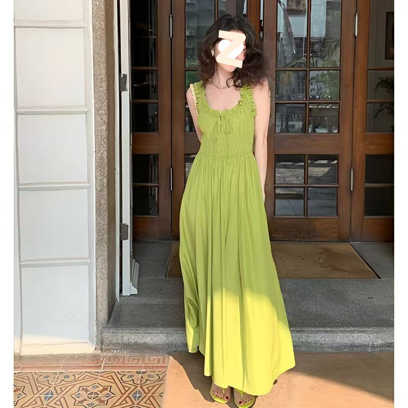 Seaside Sweet Vacation Suspender French Retro Dress Plus Size Super Fairy Suspender Long Skirt