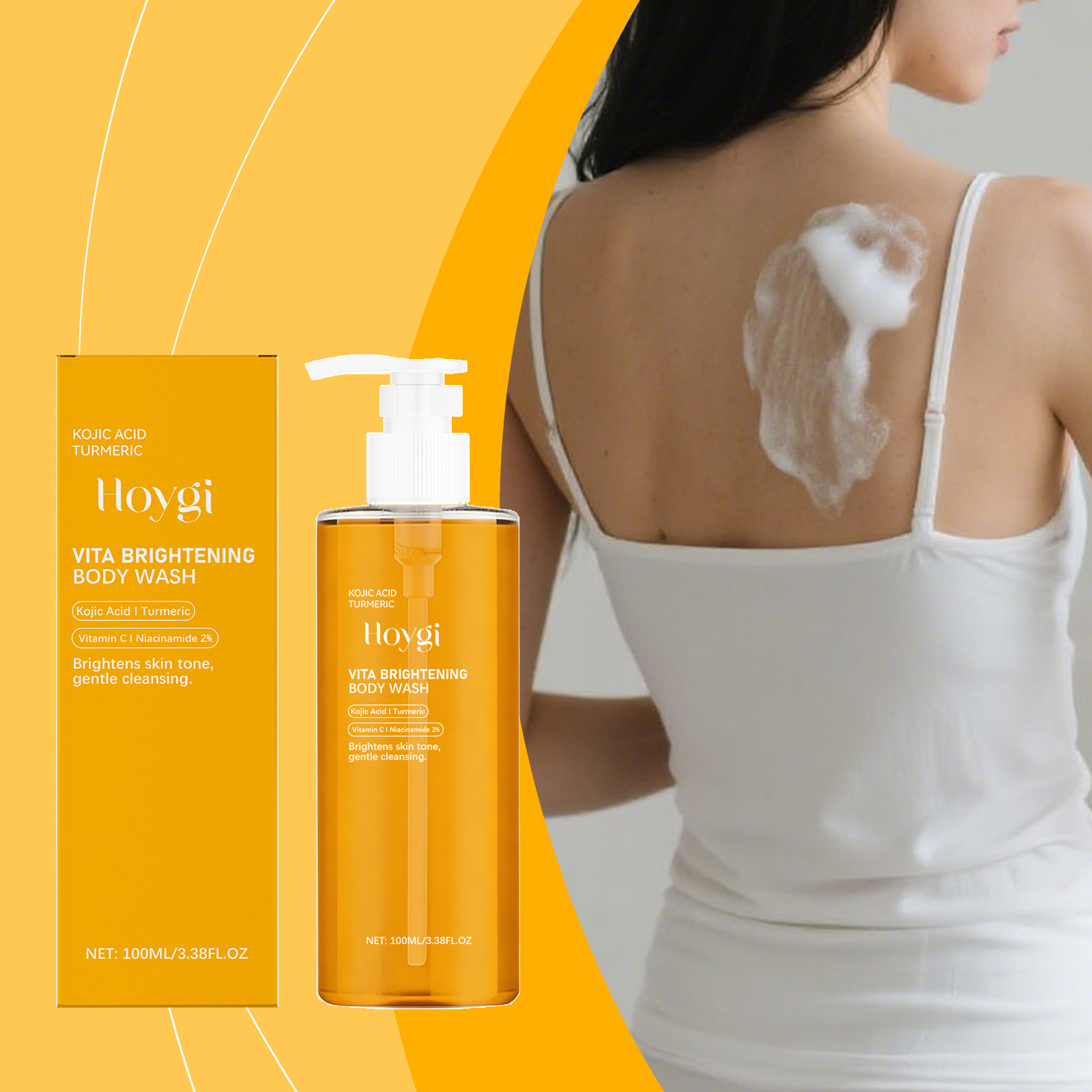Hoygi Kojic Acid Turmeric Brightening Shower Gel Moisturizing Body Skin Cleansing, Nourishing, Smoothing and Cleansing Shower Gel