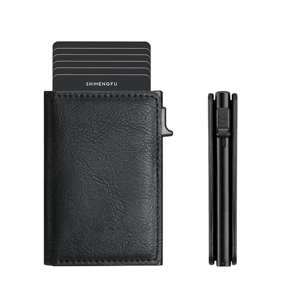 Wholesale Rfid Anti-Theft Men's Wallet, Popular Foreign Trade Model, Pop-Up Aluminum Alloy Card Holder, Leather Card Case B08
