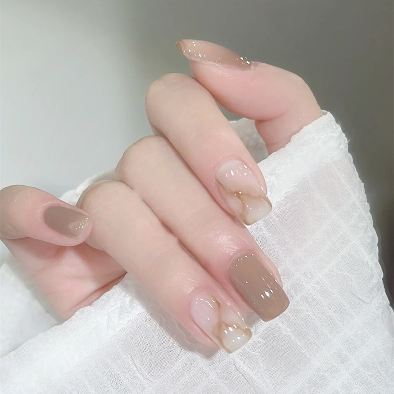 C425-marble Halo wearing nail art long nail piece finished pure desire goddess Net red fake nail patch