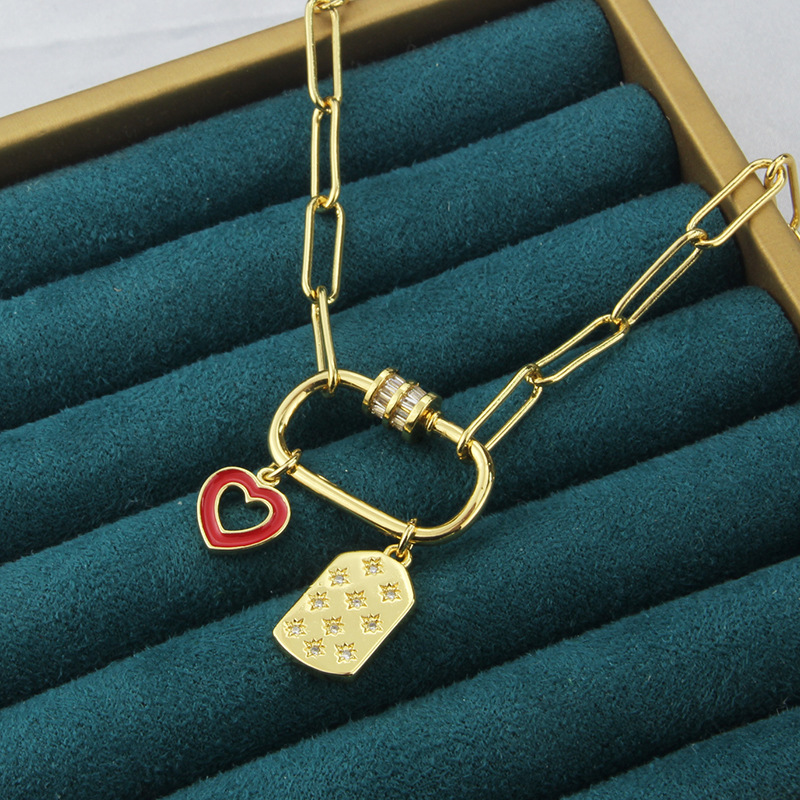 New Product Tag Heart Combination Pendant Copper Gold-plated Necklace display picture 4