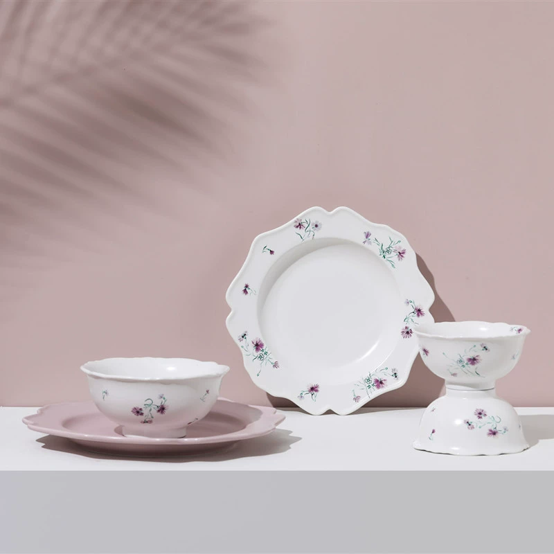 Ceramic Tableware Set, fuchsia floral pattern, gift box, 11.5 cm dessert plate