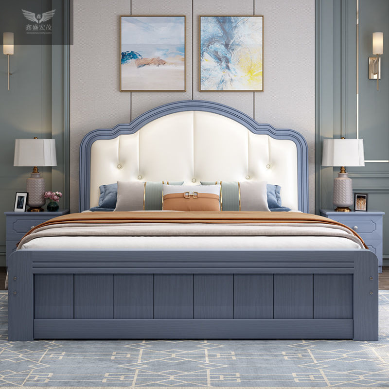 Cama de madera maciza moderna y simple estilo europeo lujo ligero 1.5m cama doble dormitorio principal 1.8 cama individual económica americana 1.2m