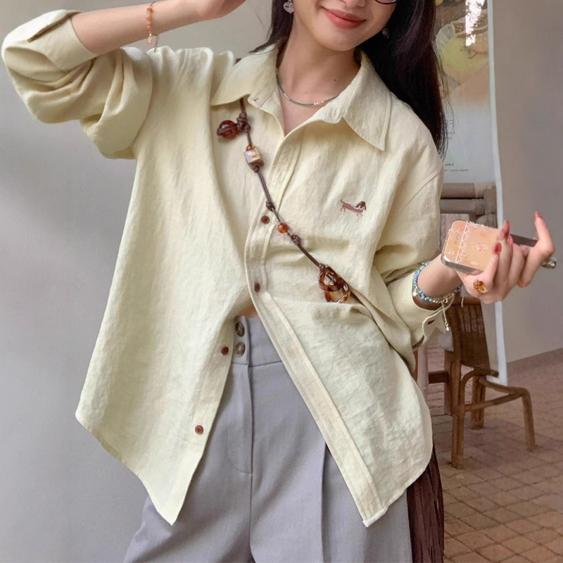 Embroidered Tencel Shirt for Women Spring and Autumn Casual Joker Shirt