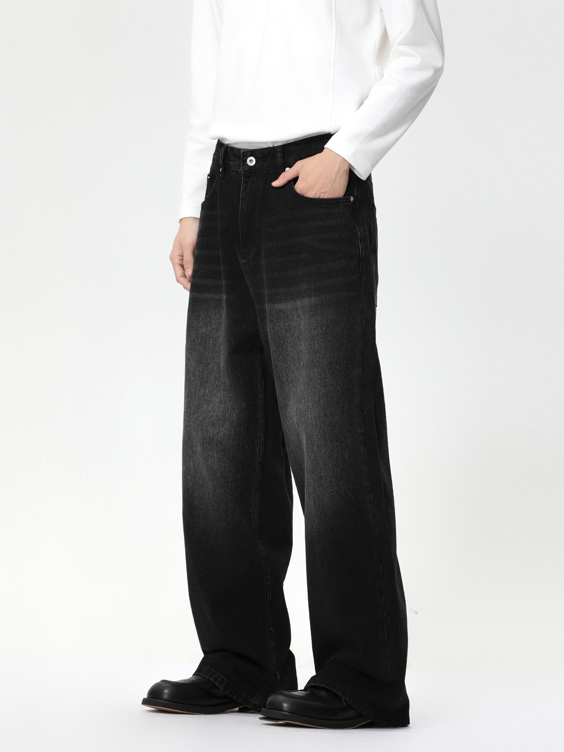 MTLCLOTHES Hombres| Corea del Sur sensación de flujo casual viaje blanco pulido oversize piernas anchas lavados jeans de moda