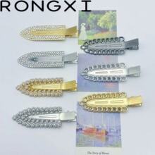 6公分新款水钻尖刀无痕发夹链条排钻珍珠侧边夹发夹精致刘海夹