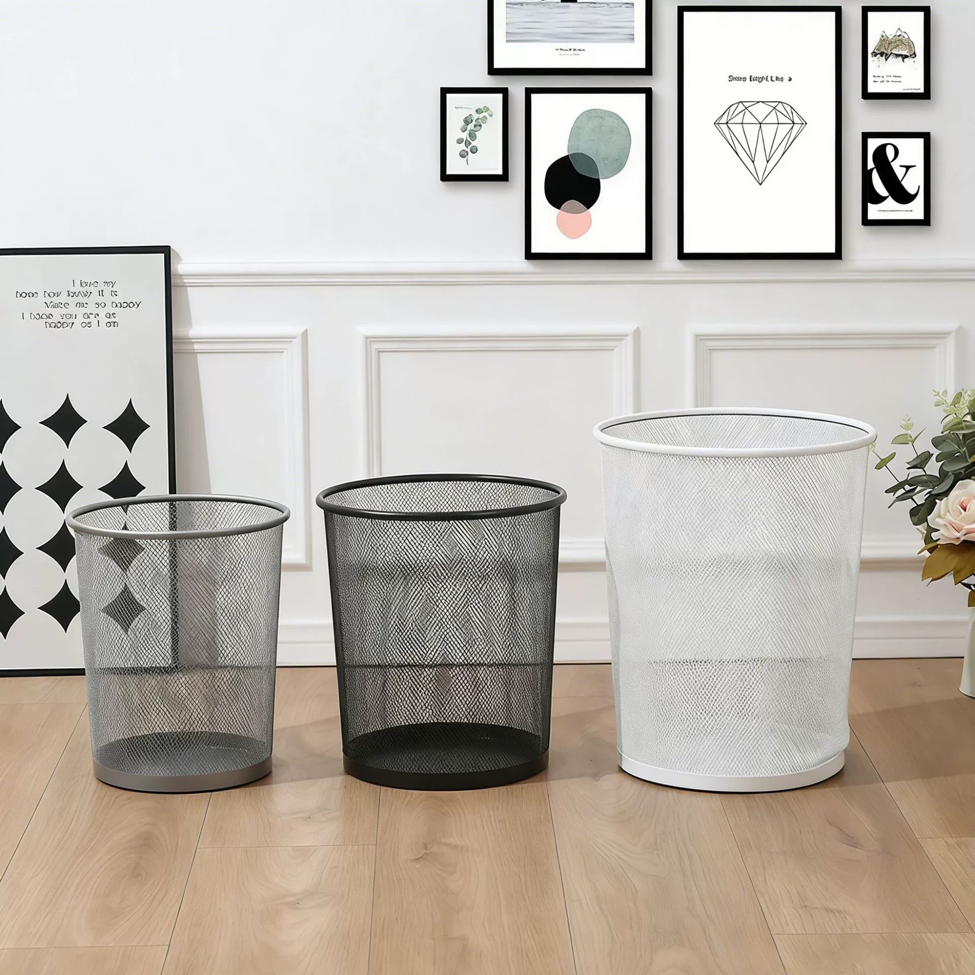 Metal Mesh Waste Bin, Home Storage Trash Can, Metal Mesh, Small/Medium/Large