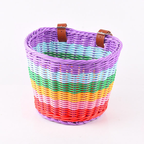 Children's bicycle basket vintage woven basket baby carriage rainbow color car basket front basket front basket walking baby