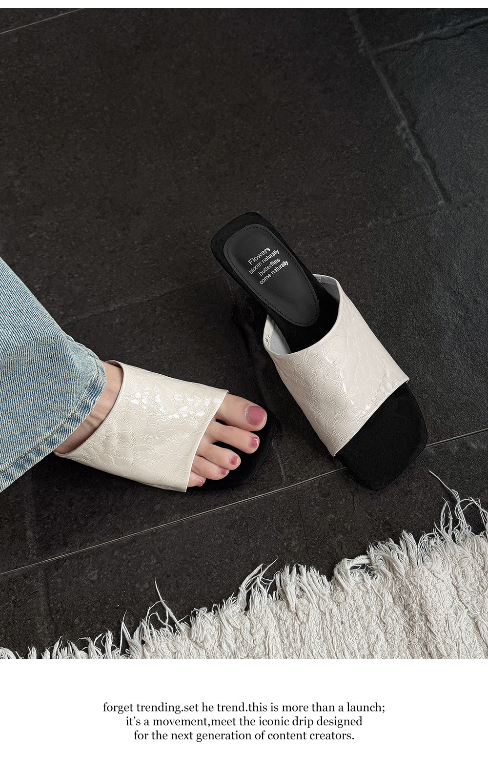 Sandal cao gót nữ mũi vuông hở ngón, gót xuồng 7 cm, da cừu mềm — màu đen, màu trắng ngà chi tiết 11
