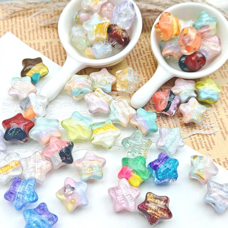 2025 New High-End Oil Painting Style Five-Pointed Star Beaded Mobile Phone Chain Beaded Mixed DIY Key Chain Mobile Phone Chain