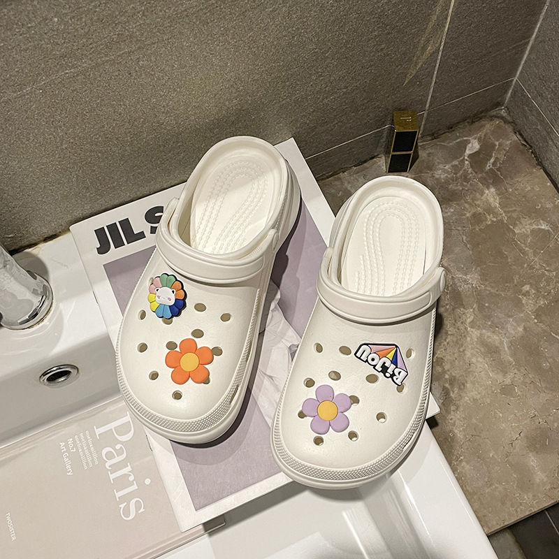 5cn zapatos con agujeros EVA de suela súper gruesa, zapatos de jardín, ropa exterior de playa para mujer, zapatos de plataforma Baotou ligeros y antideslizantes