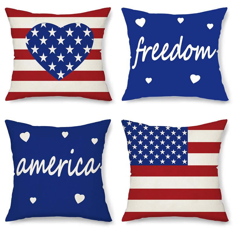 Amazon American Independence Day Pillow Case Popular Home Decoration Linen High-Definition Digital Printing Sofa American Style