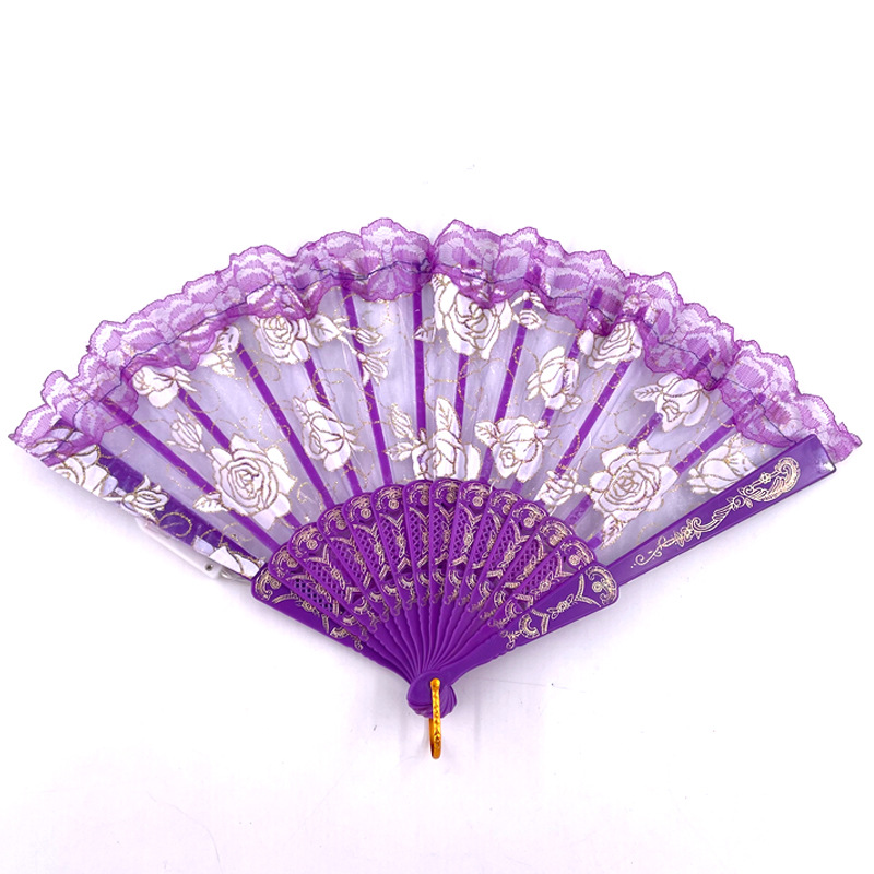 #593-3 7寸-6V双功能-发光玫瑰蕾丝扇紫色