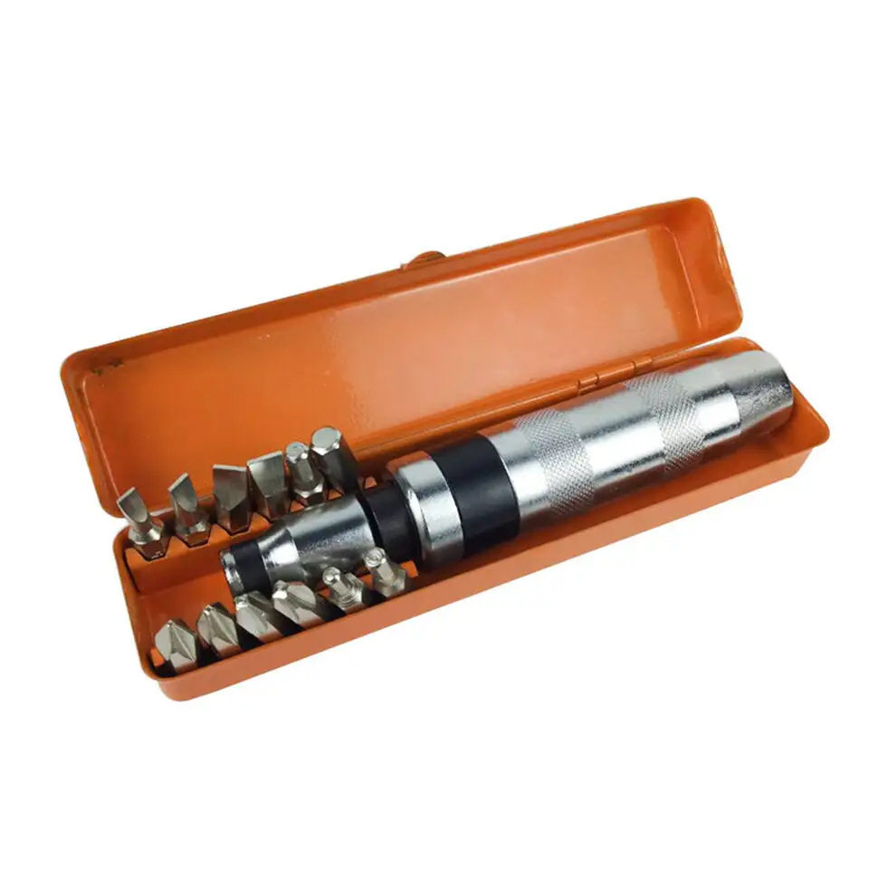 工厂直销13件套冲击批头螺丝批套装铁盒螺丝刀组套多功能