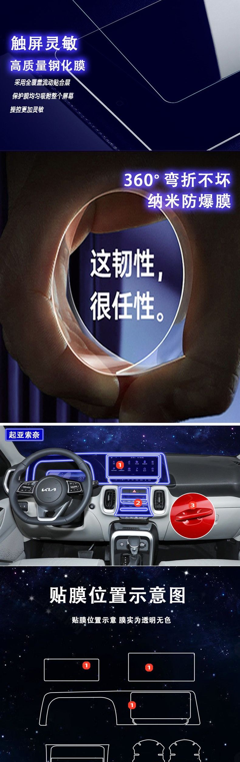 Suitable for 24 Models of Kia Sonate, Central Control Protection Film, Navigation Screen Film, Interior Sticker Film, Car Modification Decoration