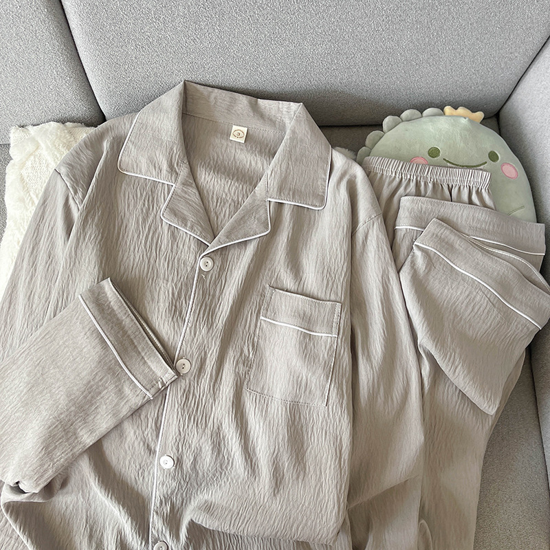 Primavera y otoño nuevos pijamas de algodón de nube de hombre delgados simples de color sólido de ocio engordado y ropa de hogar grande al por mayor