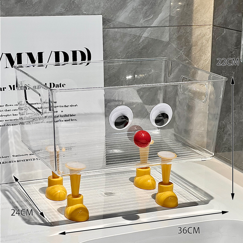 Linda y creativa caja de almacenamiento transparente de escritorio con tapa a prueba de polvo, organización de artículos diversos, estante de almacenamiento para productos de maquillaje y cuidado de la piel