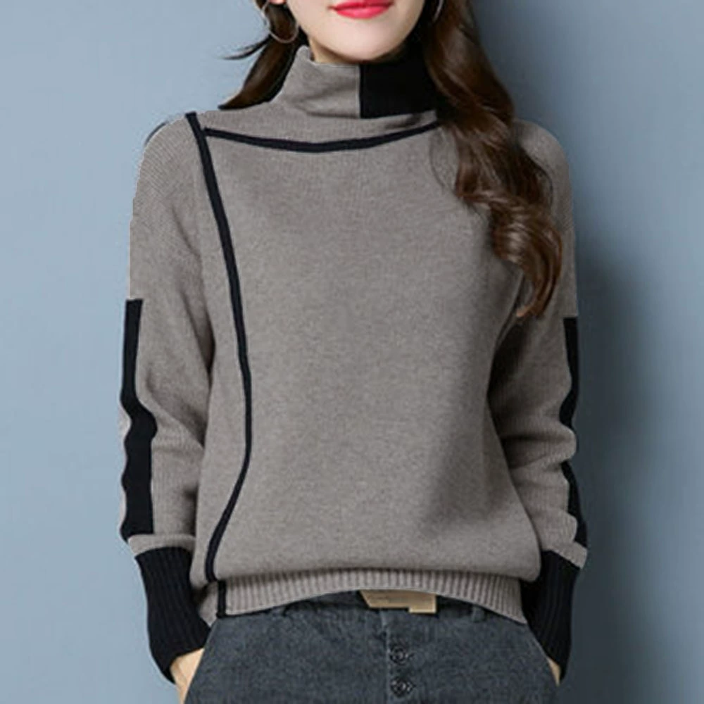 2 цвета в наличии, вязаный свитер 2024 года для женщин, пуловер, короткий свободный крой, осенне-зимний повседневный базовый свитер с высоким воротом для женщин