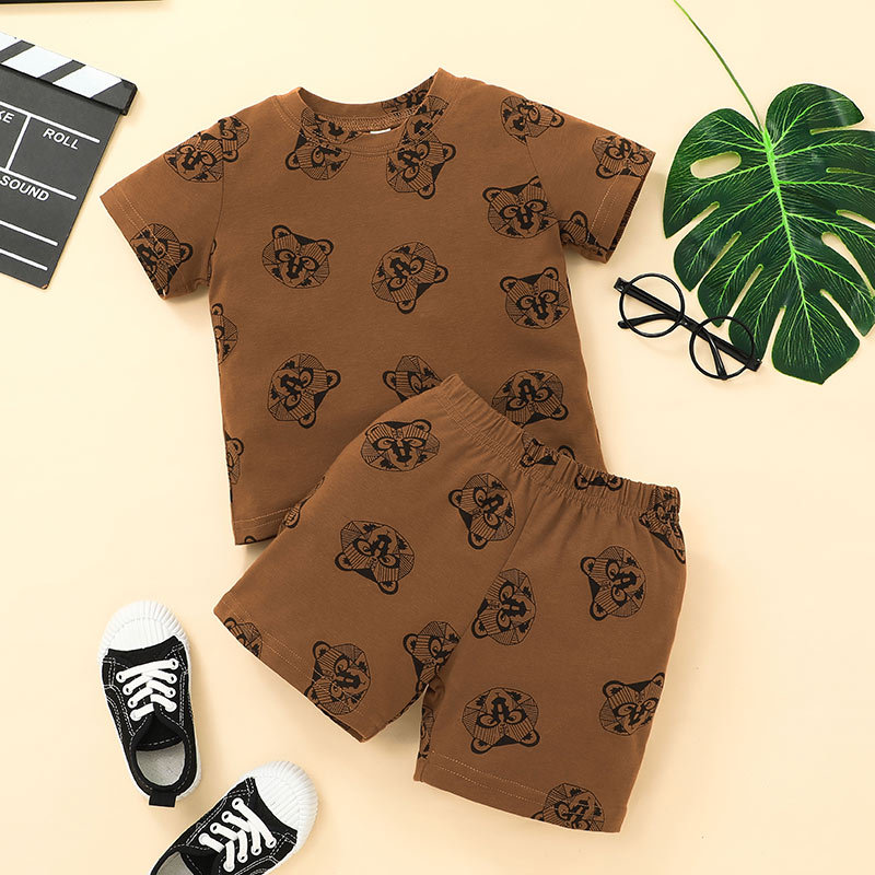 Children's Clothes Two-piece Korean Summer Cartoon Short-sleeved T-shirt Shorts Suit display picture 3