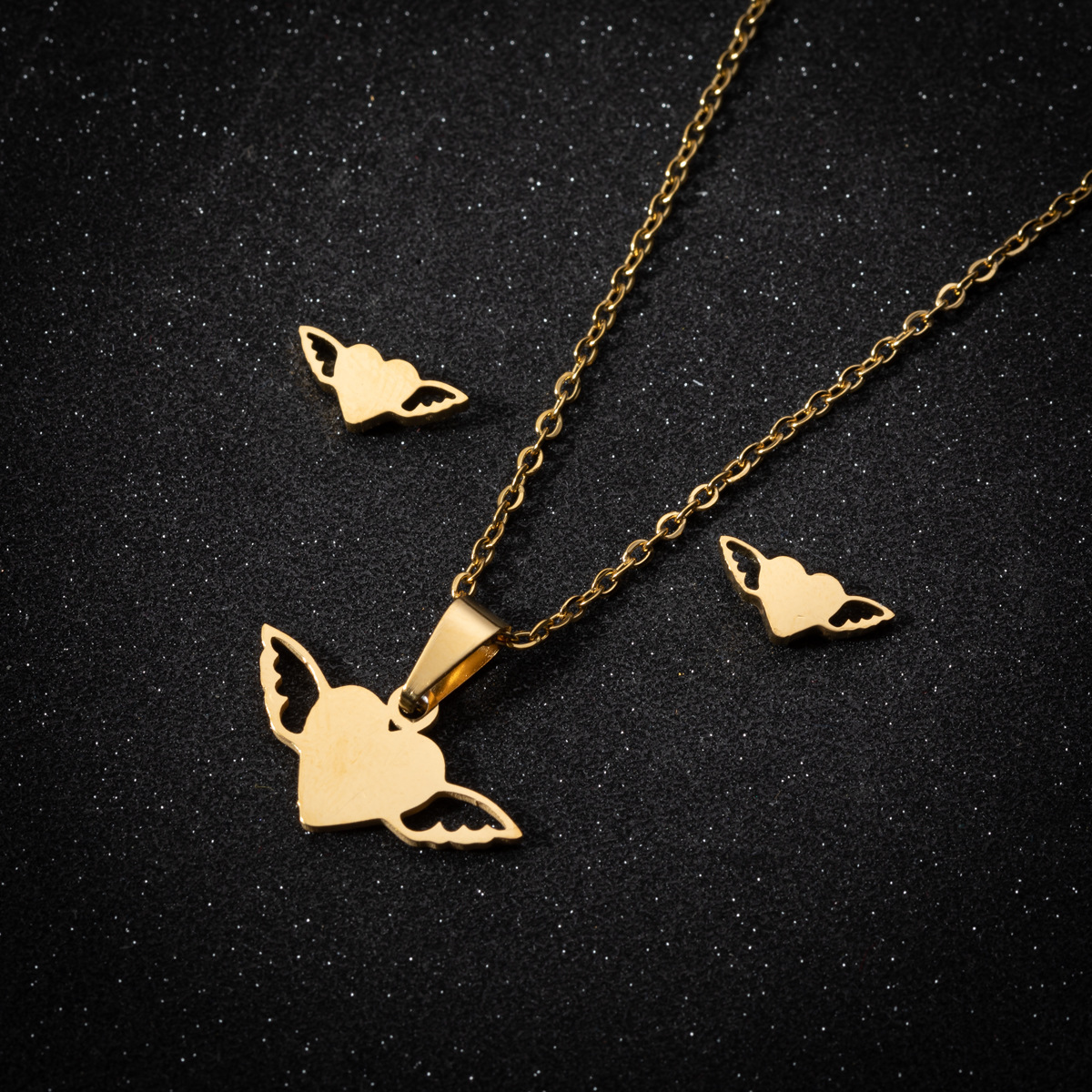 21g Weight PVD Coated Gold Plating Process 18K Gold, Real Gold Plated Plating Material Jewelry Set Classification PVD Coated 18K Gold Real Gold Plated Heart Shape 201 Stainless Steel Simple Style Waterproof Non Tarnish Jewelry Set